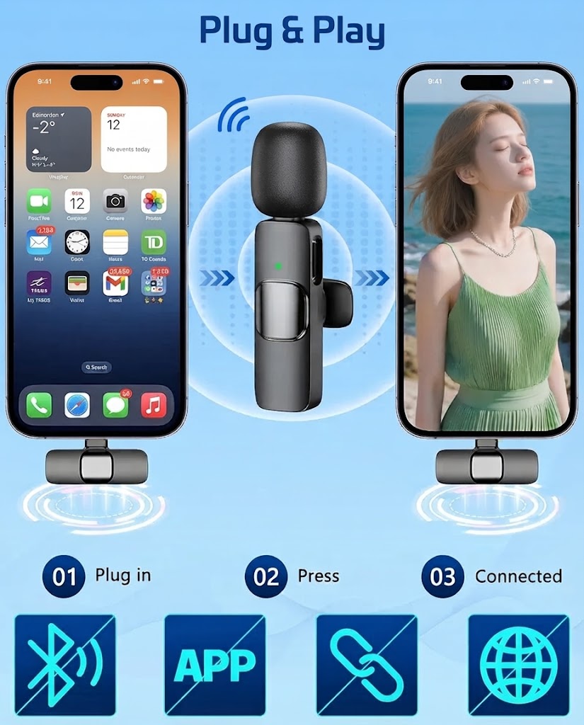 K11 Dual Wireless Lavalier Microphone for iPhone &amp; Android