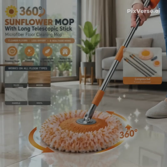 360 Degree Sunflower Mop With Long Telescopic Stick Microfiber Floor Cleaning Mop